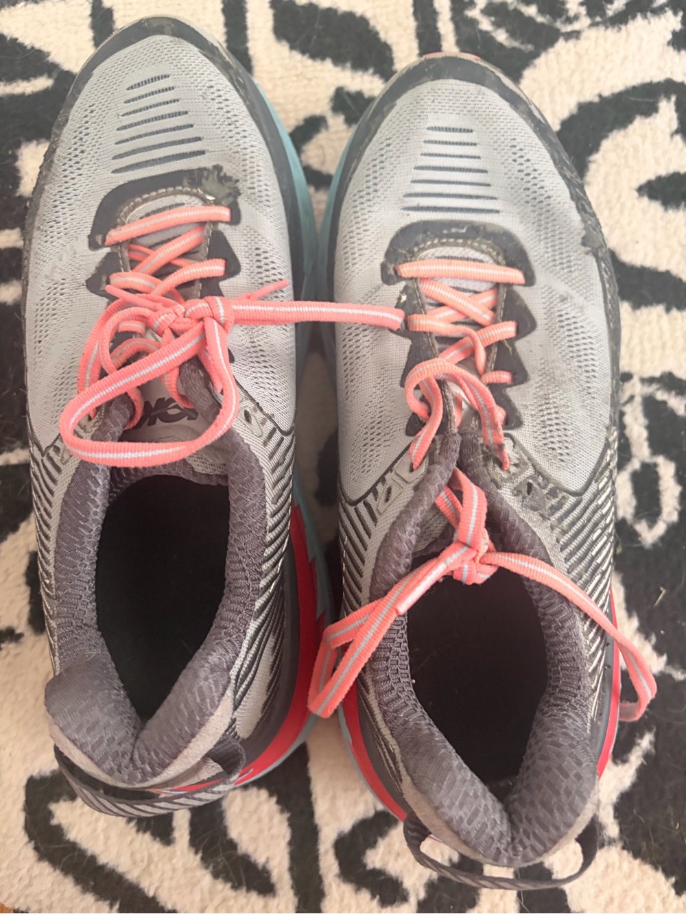 Hoka One One Women's Gray Running Shoes with Coral Laces